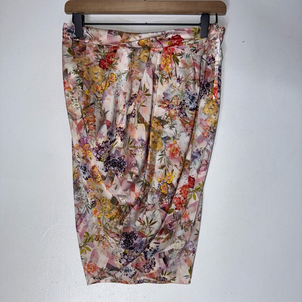 Sisley Floral Satin Faux Wrap Mini Skirt Size 4